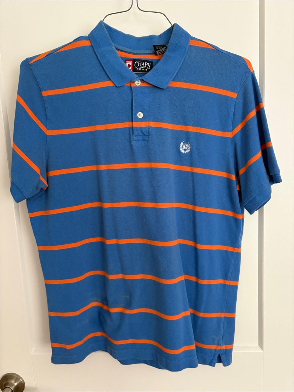 Chaps Men’s Blue Polo with Orange Stripes